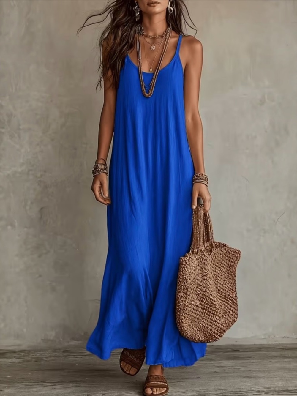 Royal Blue Maxi Dress Women’s XL Boho Beach Vacation Dress